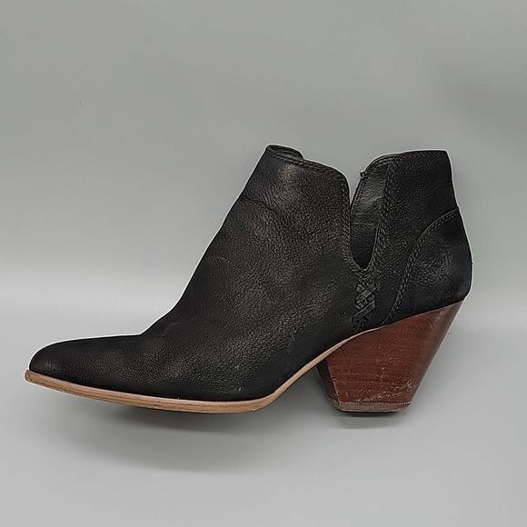 Frye boots Reina cut out 9 black leather heel shoes western Nubuck ankle bootie - Picture 6 of 11
